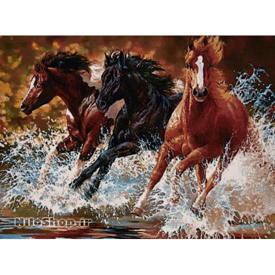 کد3104 تابلو فرش حیوانات- اسب های وحشی