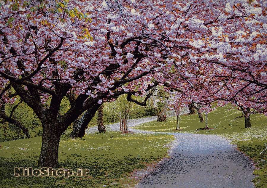  فروش اینترنتی تابلو فرش زیبای شکوفه های گیلاس 1200 هزار و دویست شانه ریز بافت و زیبا ، در اندازه 70 در 50 سانتی متر، مناسب برای دکوراسیون منزل 